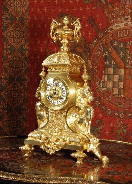fig 2. ***** SOLD ***** JAPY FRERES LION RAMPANT GILT BRASS CLOCK